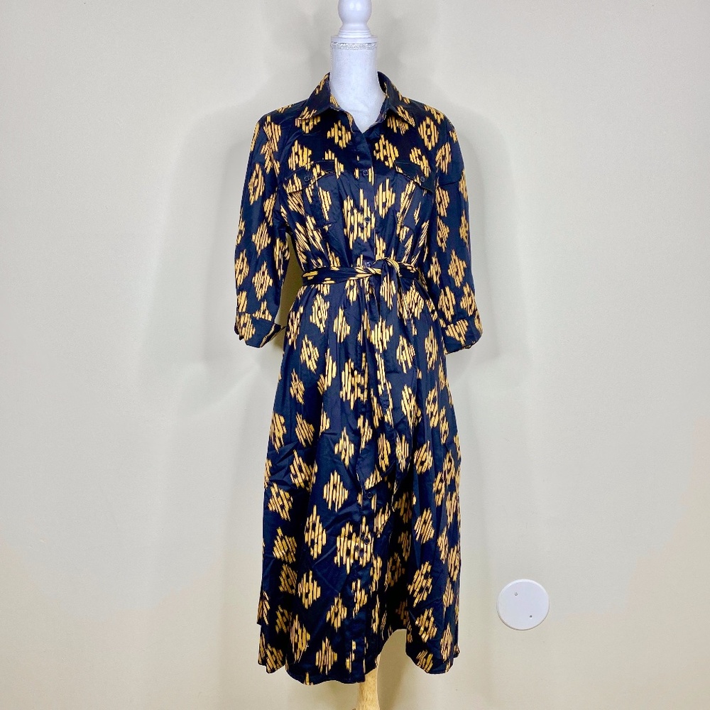 Jones New York Button Down Shirt Dress Black Tan - Picture 1 of 6